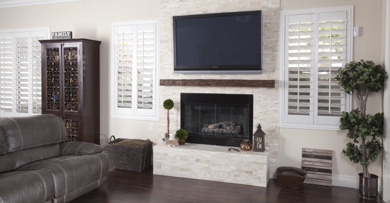 white shutters in Charlotte family room